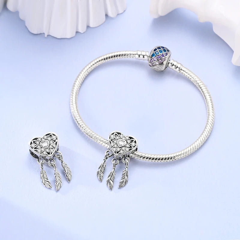 925 Sterling Silver Owl Bow Zircon Charm Beads Pendant