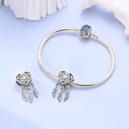 925 Sterling Silver Owl Bow Zircon Charm Beads Pendant
