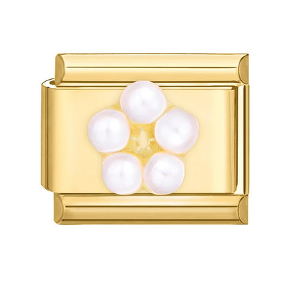 Golden 3D Bow Crown Flowers Pearl Charms for 9mm Italian Bracelet Stainless Steel DIY Jewelry