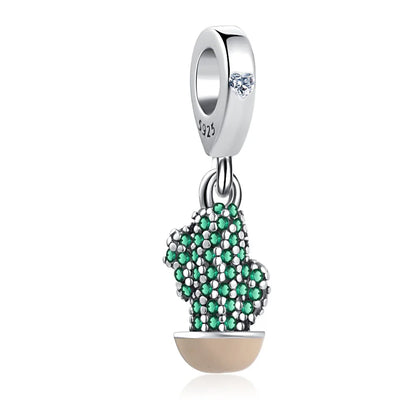 925 Sterling Silver Green Clover Pendant for European Bracelet Charms Women Jewelry B2822