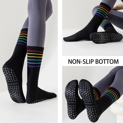 3 Pairs Color Stripe Breathable Yoga Socks Anti Slip