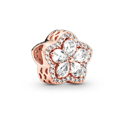Sparkling Rose Gold Family Tree & Flower Charm Bead for European Silver Bracelet YY0193