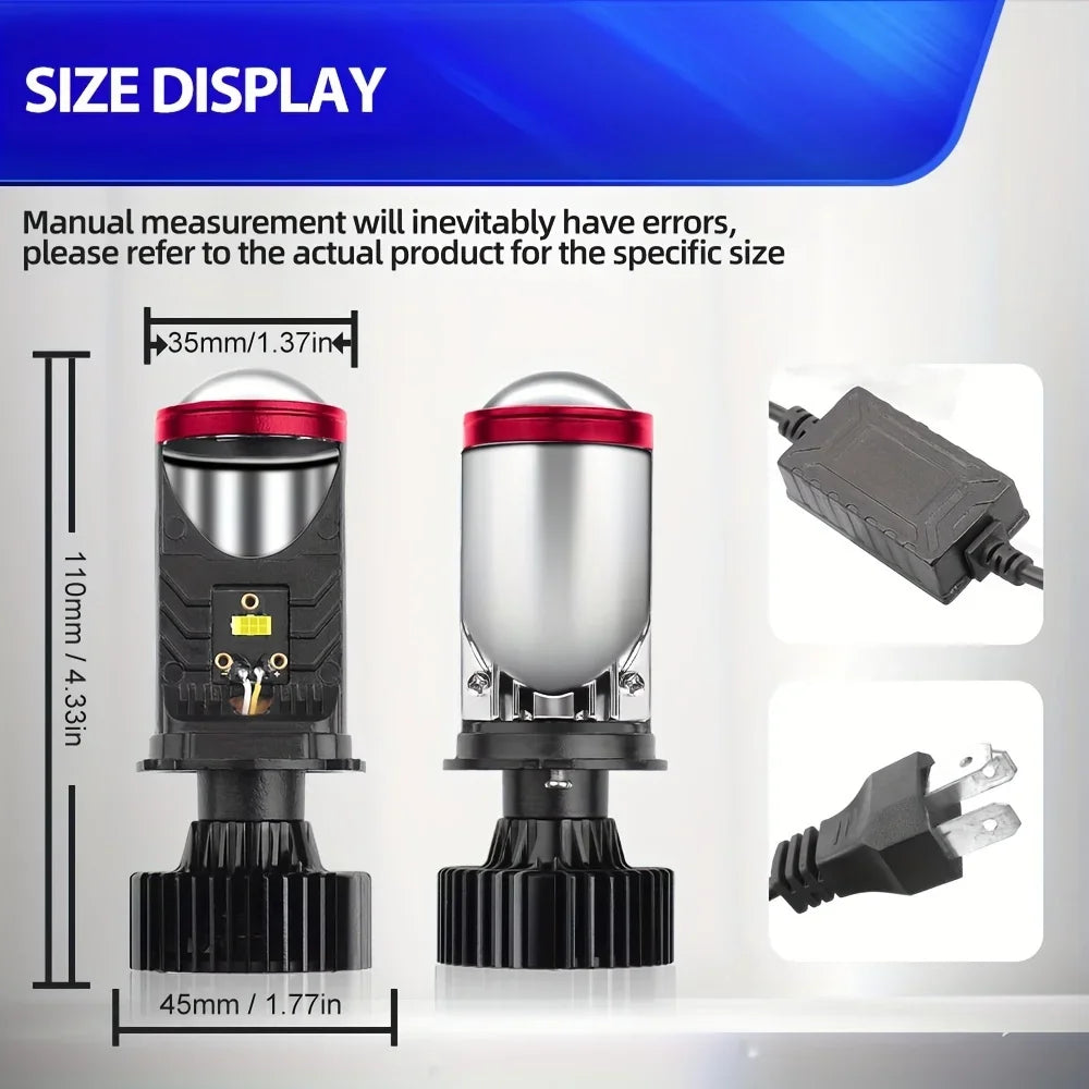 Ultra-Bright H4 LED Headlight Bulbs 150W 26000LM with Mini Projector Lens and Z-Shaped Cutoff for Moto Vehicles