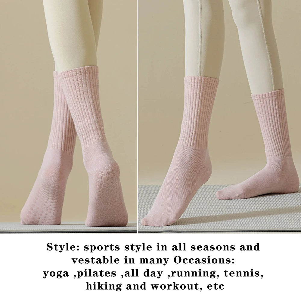3 Pairs Cotton Anti Slip Yoga Socks Medium Length For Women