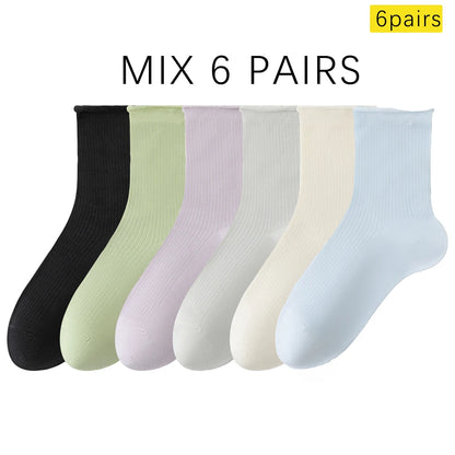 6 Pairs Summer Modal Ice Silk Cooling Mid Crew Socks