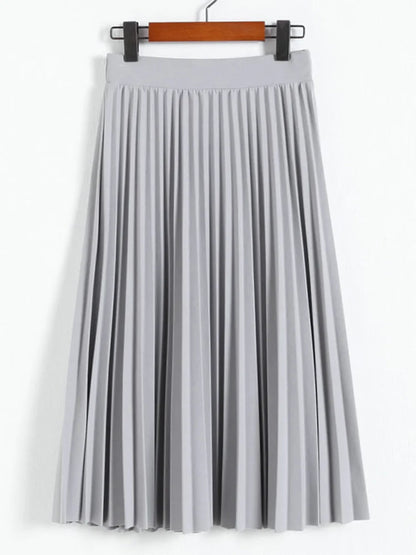 High Waist Pleated Skirt For Women Solid Color Elastic