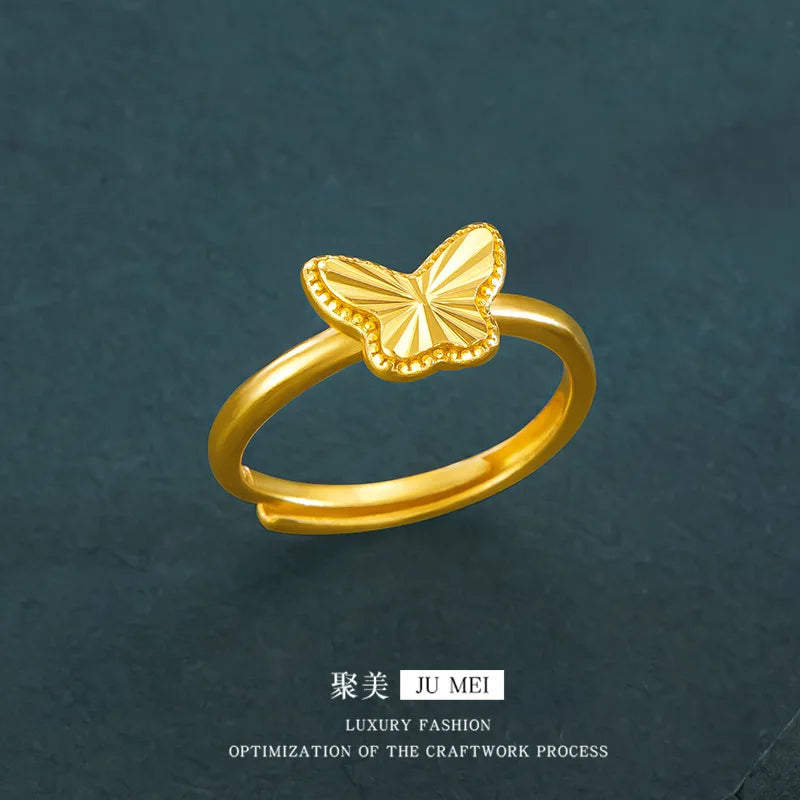 Exquisite 24K Pure Gold Butterfly Necklace Bracelet Ring Set for Women Gift