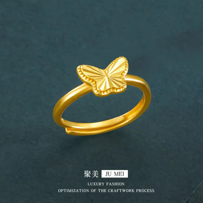 Exquisite 24K Pure Gold Butterfly Necklace Bracelet Ring Set for Women Gift