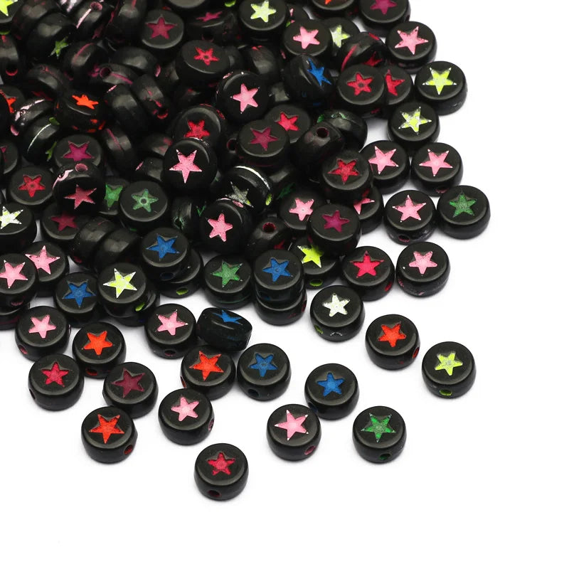Chic Black Acrylic Beads with Gold Heart Design for Jewelry Crafting