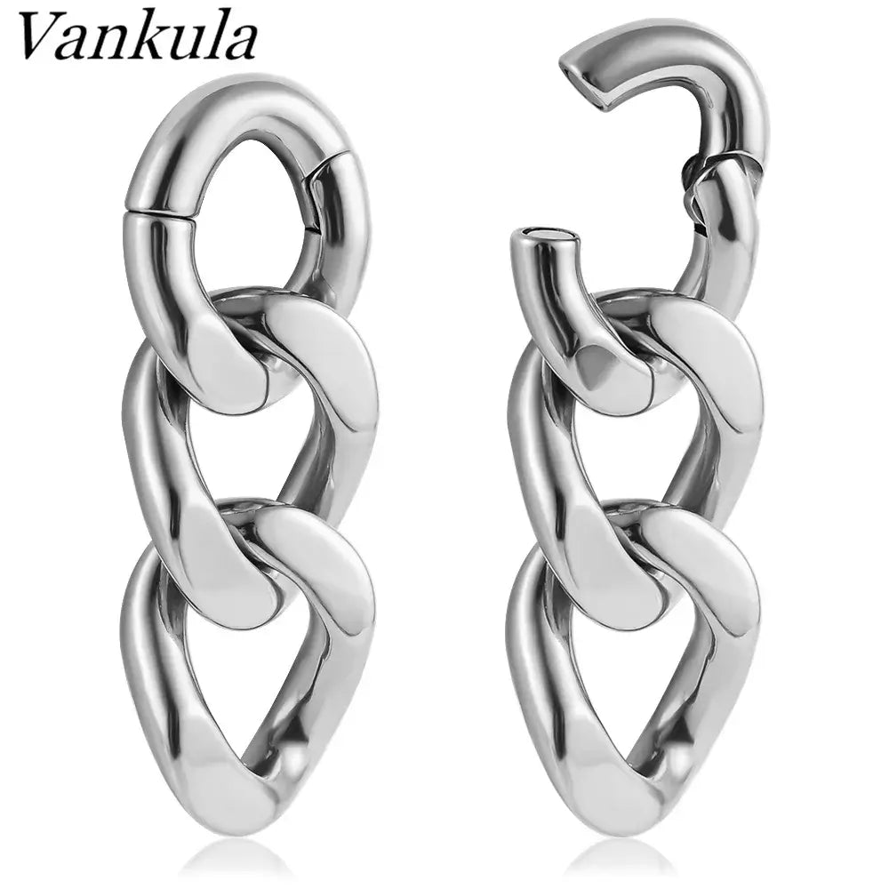 Vankula 2PCS 6mm Stainless Steel Chain Ear Weights Hangers Plugs Jewelry silver 1 CHINA 6mm