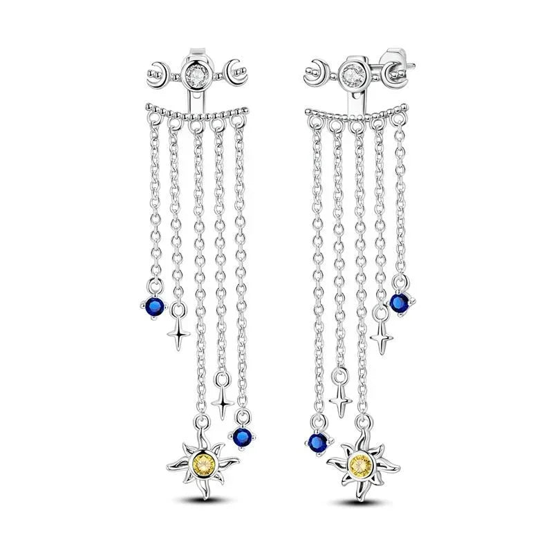 Luxury Colorful 925 Sterling Silver Hoop Earrings with Zircon Heart and Apple Pendants Birthday Gift for Women