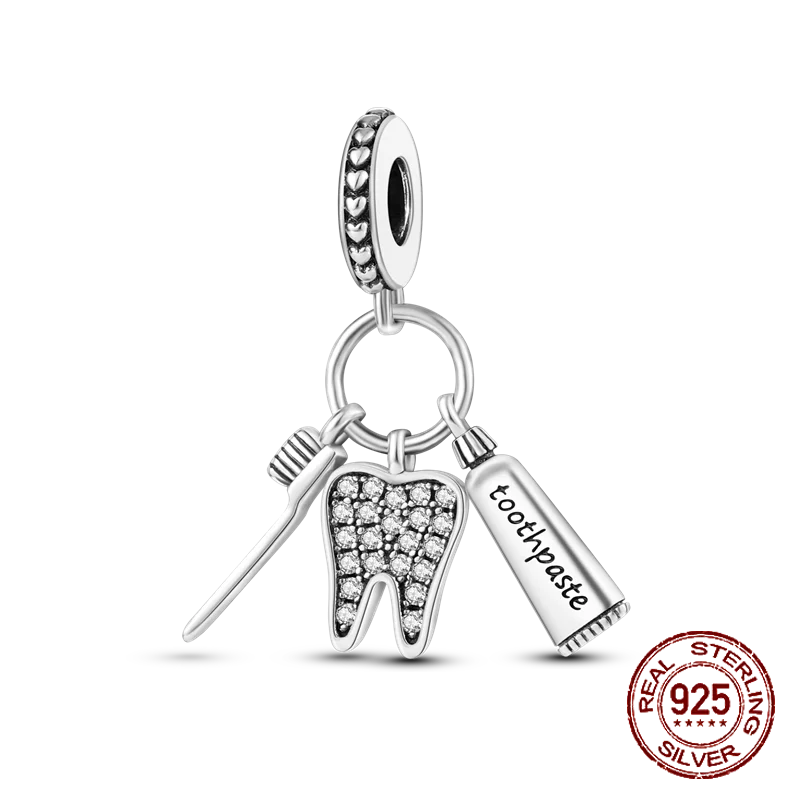 Inlaid Zircon Heart Charm Beads 925 Sterling Silver Dangle for Bracelets SMC2466