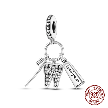 Inlaid Zircon Heart Charm Beads 925 Sterling Silver Dangle for Bracelets SMC2466