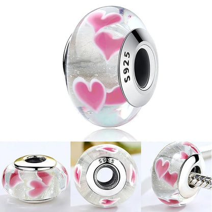Colorful Flower Murano Glass Charm 925 Sterling Silver Top Rated DIY Jewelry for Bracelets and Necklaces LLZ020