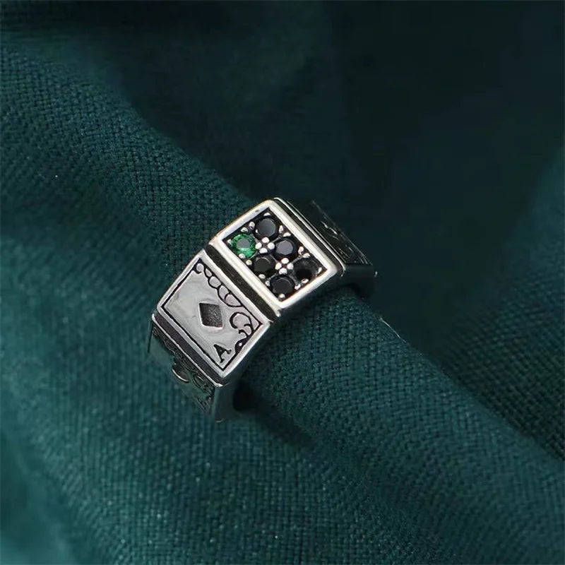 Vintage Punk Poker Card Zircon Ring for Men and Women