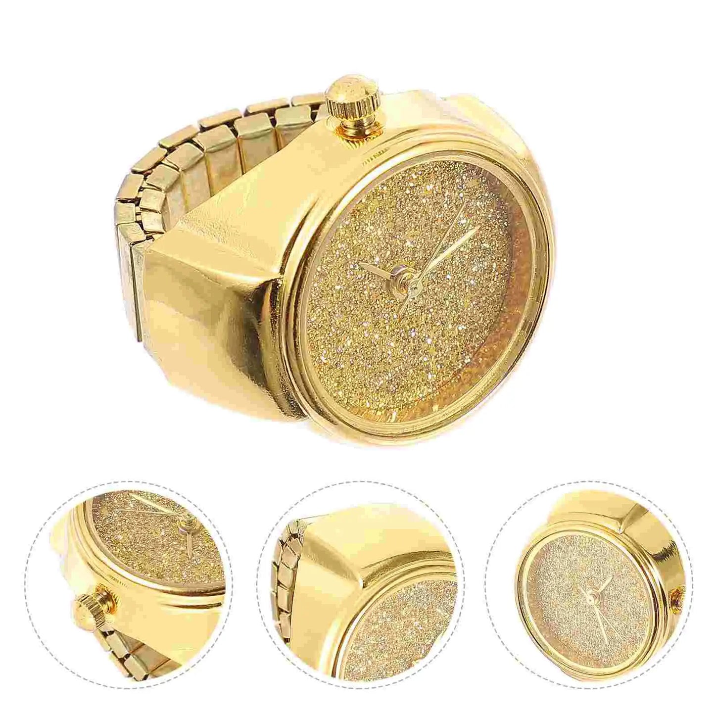 Elegant Unisex Glitter Ring Watch with Quartz Movement and Vintage Style