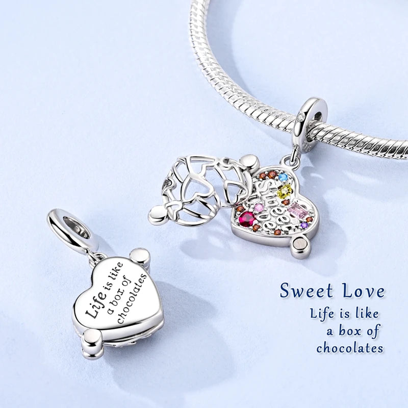 925 Sterling Silver Heart Family Charm Bead With Zircon