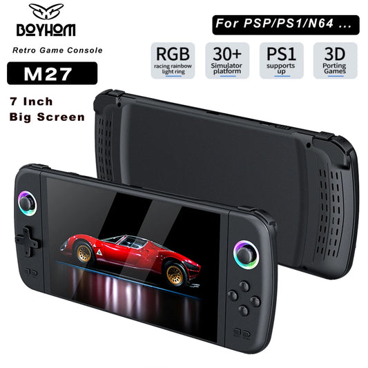 BOYHOM M27 Portable Pocket Retro Handheld Game Console 7 Inch IPS 1024x600 Display RGB Light EmuELEC HDMI Out 64GB 128GB 256GB