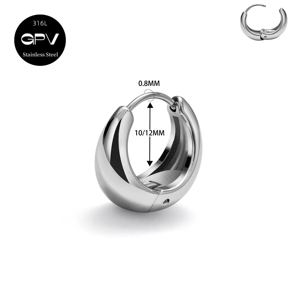 2PCS Women’s Light Luxury 316L Medical Stainless Steel Perforated Hoop Earrings
