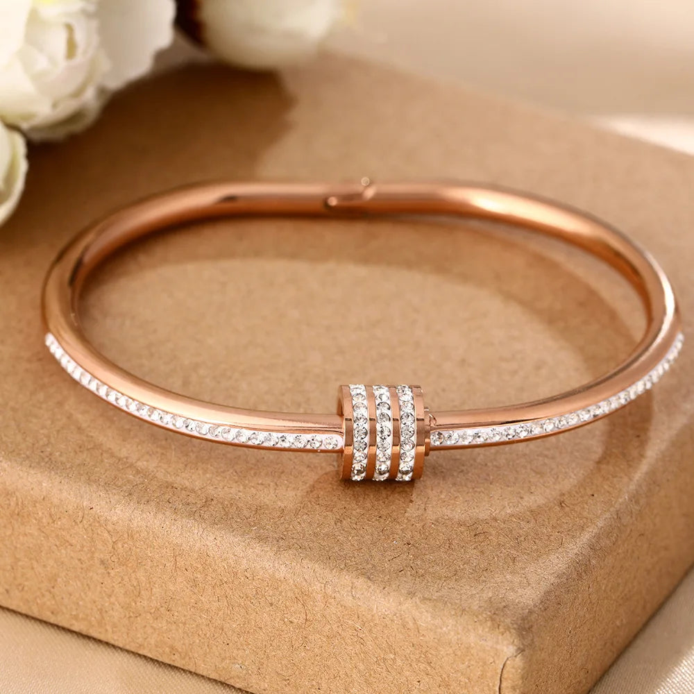 Rotating Lucky Diamond Bangle Women's Fashion Stainless Steel Bracelet