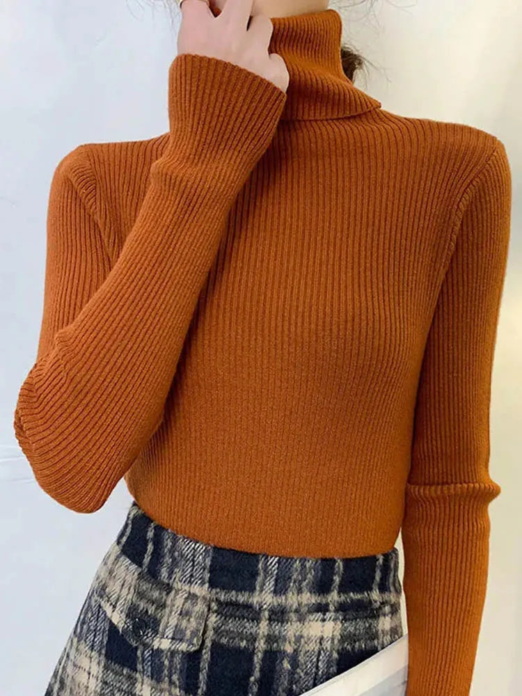 Women Slim Turtleneck Long Sleeve Pullover Sweater Autumn