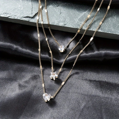 Multi-Layer Star and Heart Water Drop Pendant Necklace for Women - Alloy and Glass Design