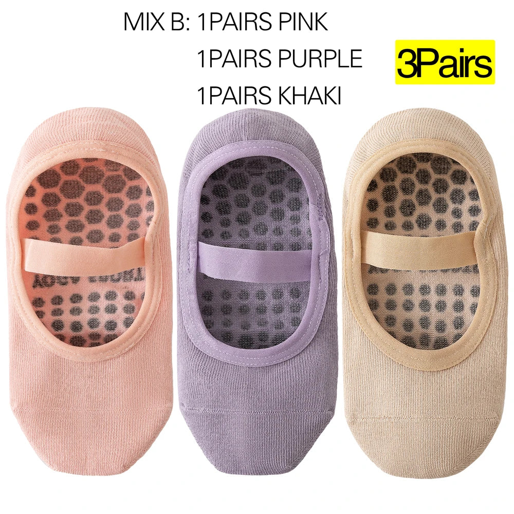 3 Pairs Womens No Show One Band Anti Slip Yoga Socks