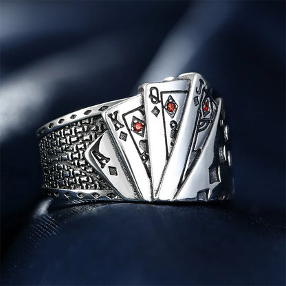 Vintage Punk Poker Card Zircon Ring for Men and Women