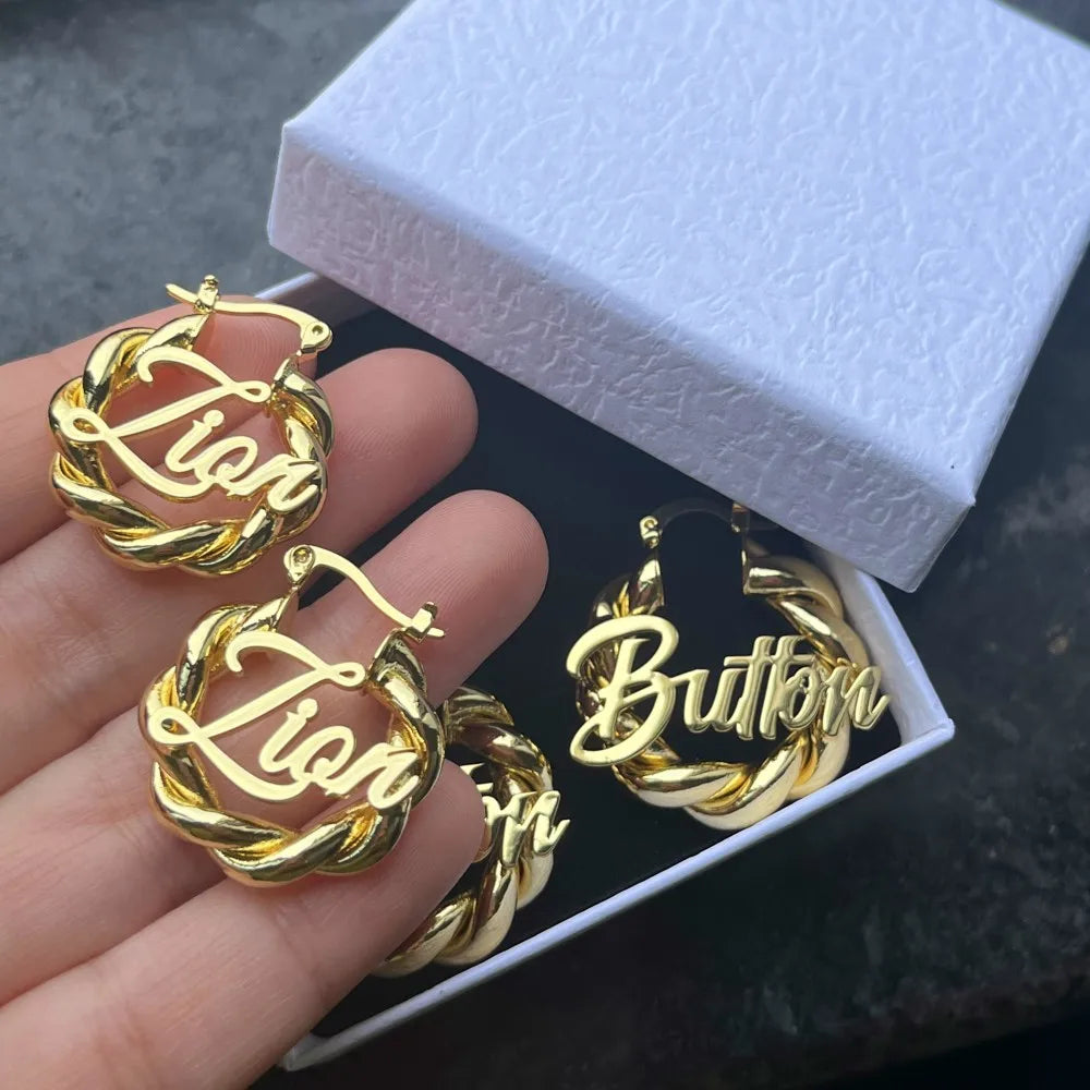 Duoying Personalized Name Hoop Earrings for Kids 25mm Mini Twist Letter Jewelry Gift