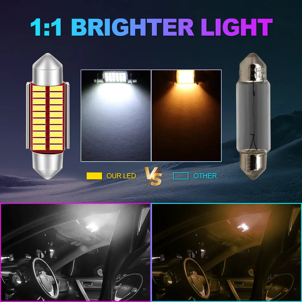 Ultra-Bright 4PCS C5W LED Canbus Festoon 39mm Car Interior Lights 12V 24V 3000LM 6500K White