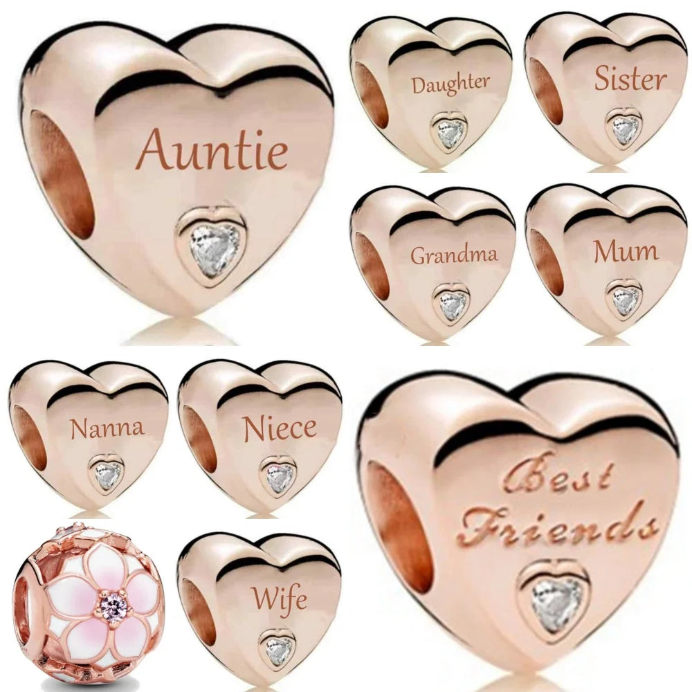 European Rose Gold Heart Charm Bead for Women Perfect for Mother's Day Bracelet and Necklace Jewelry