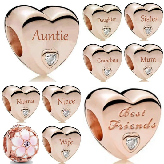 European Rose Gold Heart Charm Bead for Women Perfect for Mother's Day Bracelet and Necklace Jewelry
