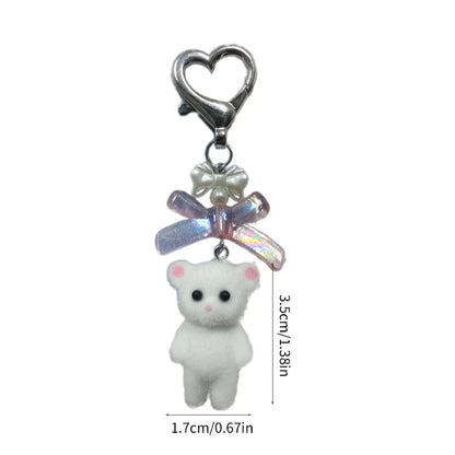 Charming Animal Flocking Keychain with Bowknot Pendant for Women