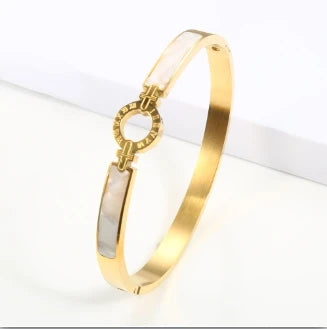 Jovolove Elegant Stainless Steel Waterproof Bangle for Women - Fashionable Gemstone Design