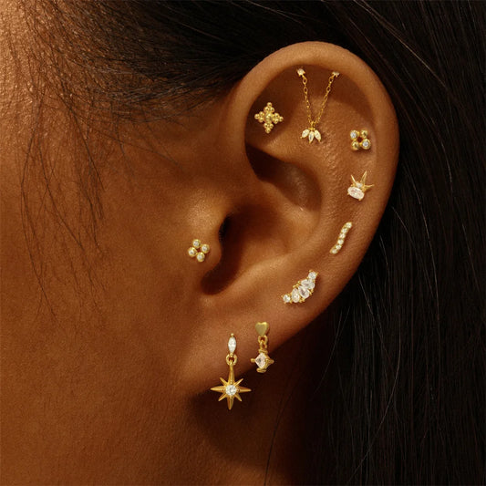 Canner 925 Sterling Silver Tassel Chain Star Mini Zircon Flat Piercing Stud Earrings for Women and Girls