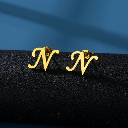 Tiny Stainless Steel Initial Letter Stud Earrings Gift N