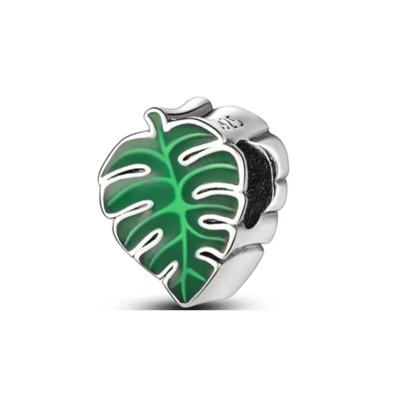 925 Sterling Silver Green Clover Pendant for European Bracelet Charms Women Jewelry B4151