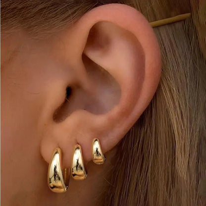 6 Piece Stainless Steel Waterdrop Hoop Earring Set for Women Minimalist Smooth Circle Design