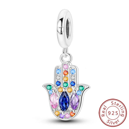925 Sterling Silver Charms Pendant Set for Bracelets Angel Devil's Eye Fatima's Hand Cross Women's Jewelry Gift KTC1321