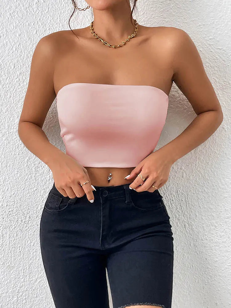 Dozw Women Crop Tube Top Stretch Knit Bodycon Everyday Wear