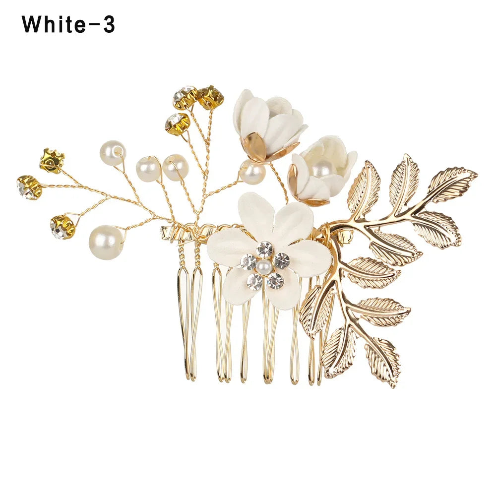 Luxury Crystal Crown Hair Combs - Elegant Bridal Clips with Leaf Design green 5