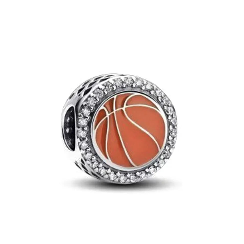European 925 Sterling Silver Football and Basketball DIY Charm Bead for Bracelet and Necklace Jewelry for Women
