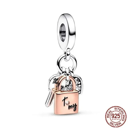 925 Silver Rose Gold Family Tree Heart Beads Charm for Women DIY Necklace Bracelet Jewelry Gift