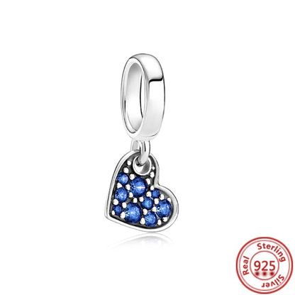 925 Sterling Silver Blue Zircon Feather Crown Stars Moon Charm Beads for Bracelet Y491 3mm-4mm