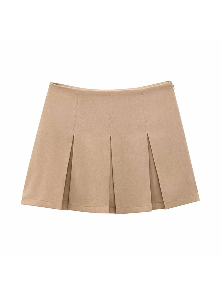 Women Tiered Mini Skirt High Waist Pleated Ruffles Vintage