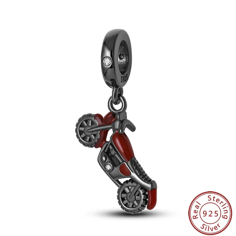 Sterling Silver Sports Car Motorcycle Charm Beads for DIY Jewelry Making KJC243