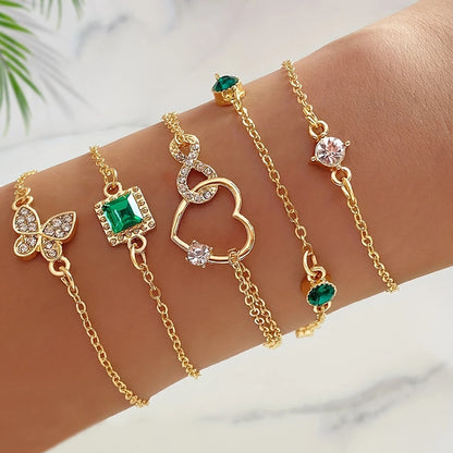 4-Piece Retro Green Diamond Bracelet Set - Versatile Fashion Accessory H449