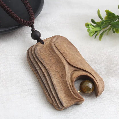 Vintage Long Sweater Chain Necklace for Women with Handmade Sandalwood Pendants in Ethnic Style