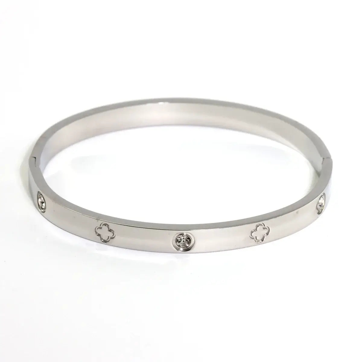 New Waterproof Cubic Zirconia Heart Flower Bangles Jewelry for Women BR8381-Silver CHINA