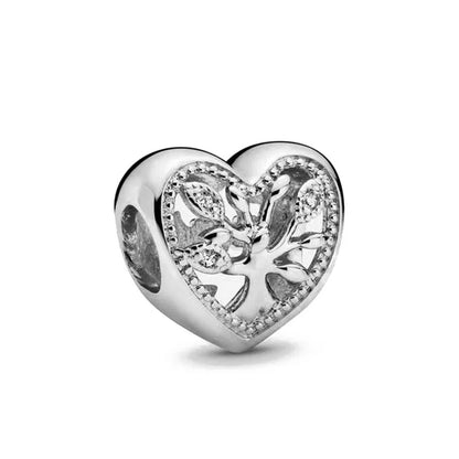 New European Pink Heart Family Tree Bead Charm for 925 Sterling Silver Bracelet Necklace Jewelry Accessories for Women